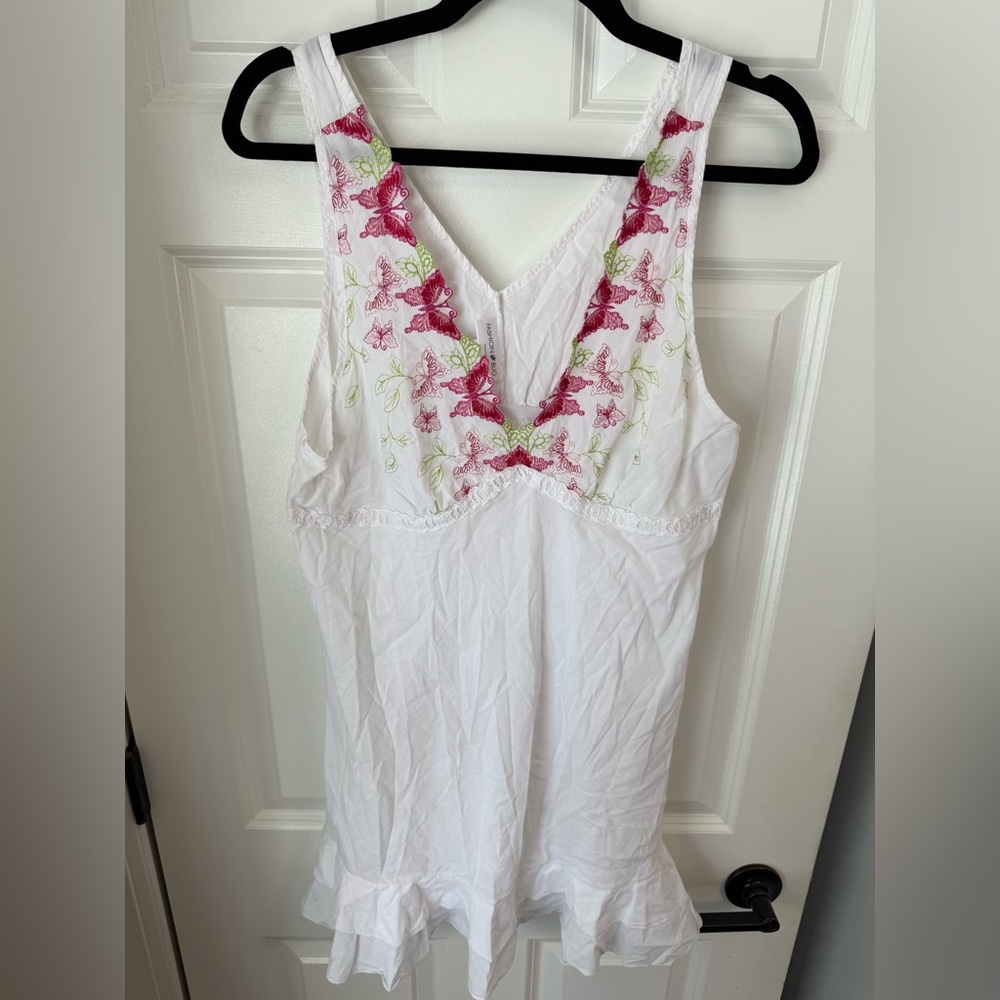 Y2K Fairycore Cottage Slip Dress Embroidered Whimsical Sz‎ M Cotton Butterfly